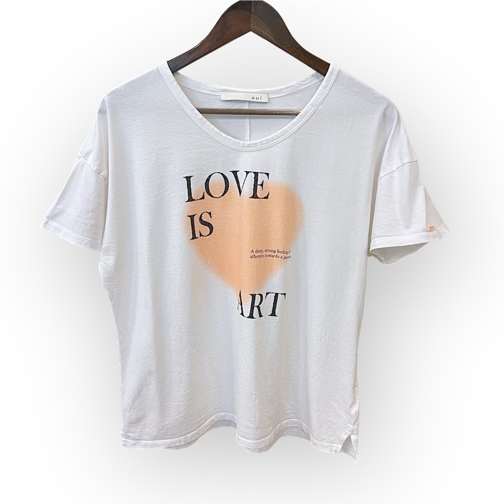 OUI Love is art graphic white tshirt, short sleeve, 100%Cotton, size 10
